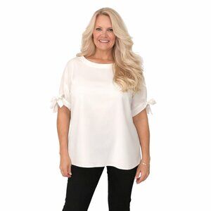 Linen Blouse with Sleeve Bow Ties | Cream | One Size